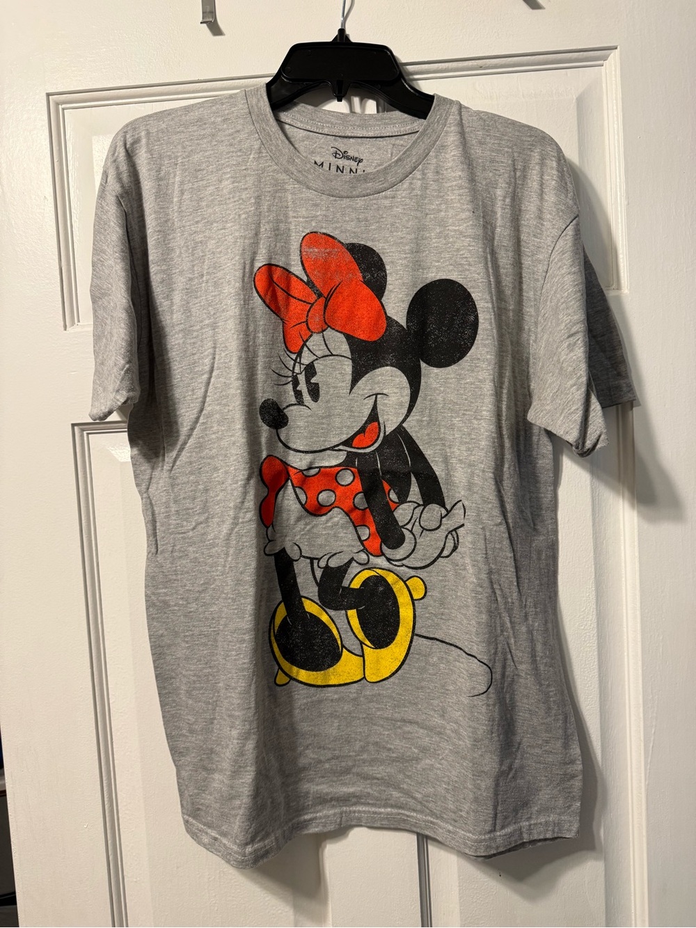 Disney Gray Tee with Minnie Mouse Graphic and Red Bow Accents. Size Large